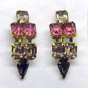 VTG 1950's KRAMER NY Pink Emerald Cut Rhinestone Earrings